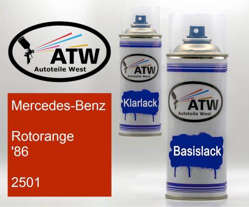 Mercedes-Benz, Rotorange '86, 2501: 400ml Sprühdose + 400ml Klarlack - Set, von ATW Autoteile West.